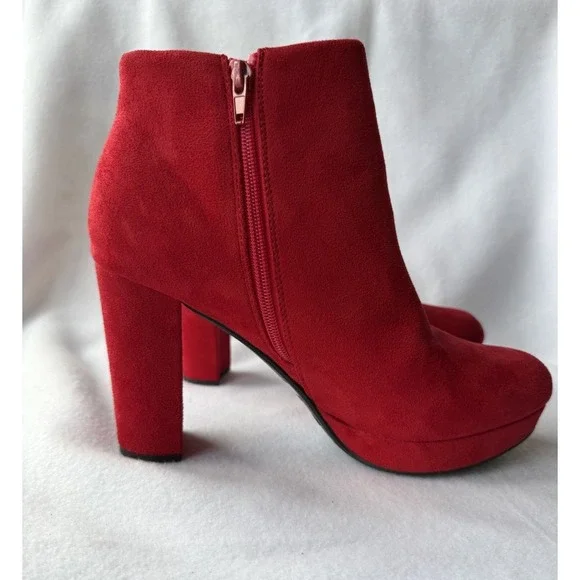 Dream Pairs Red Faux Suede Platform Ankle Boots Block Heel Stomp Size 11