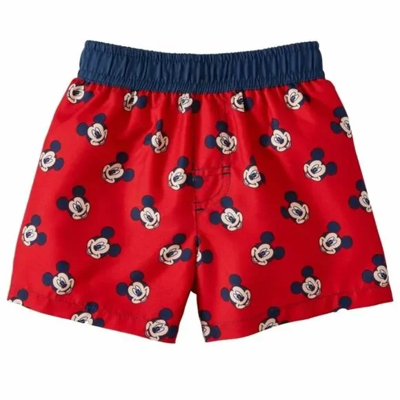 Disney Infant Boys Red Mickey Mouse Swim Trunks Baby Board Shorts size 18m