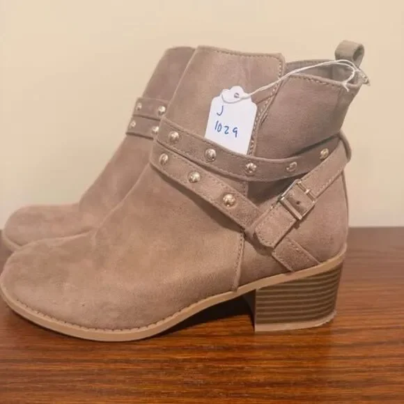Size 7 Taupe Faux Suede Studded Ankle Boots