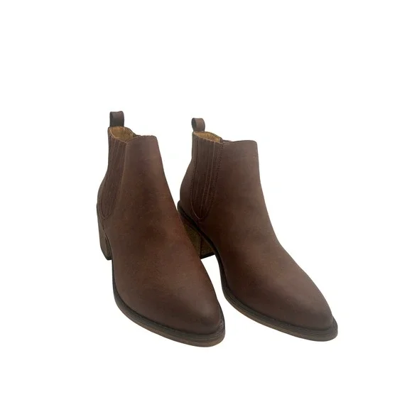 Faryl by Farylrobin Womens Brown Faux Leather Pointed Toe Block Heel Ankle Boots