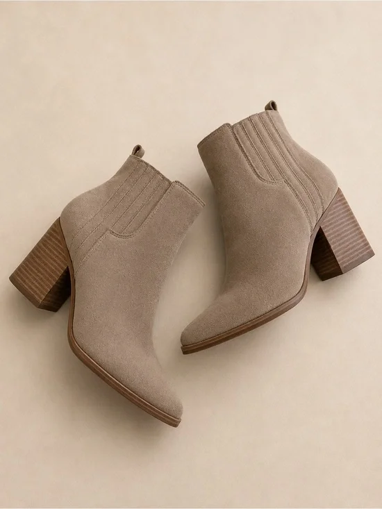 Marc Fisher Taupe Suede Stacked Heel Ankle Booties