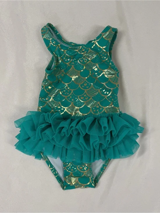 Cat & Jack Teal Mermaid Swimsuit with Gold Accent and Tutu