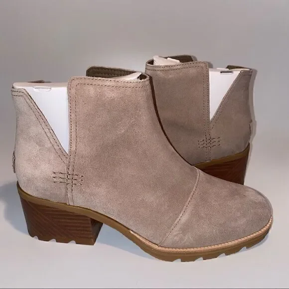 Sorel Cate Cut Out Ankle Boots Block Heel Suede