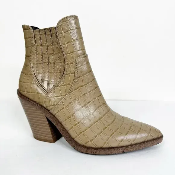 Rebecca Minkoff Croc-Embossed Leather Western Booties Size 7.5