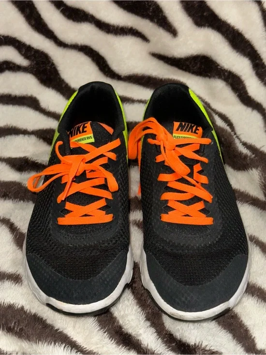Nike Black Sneakers with Bright Orange Laces and Neon Yellow Trim