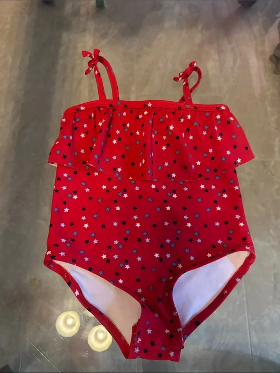OshKosh B'gosh Red Star Ruffle One-Piece Swimsuit with Shoulder Ties