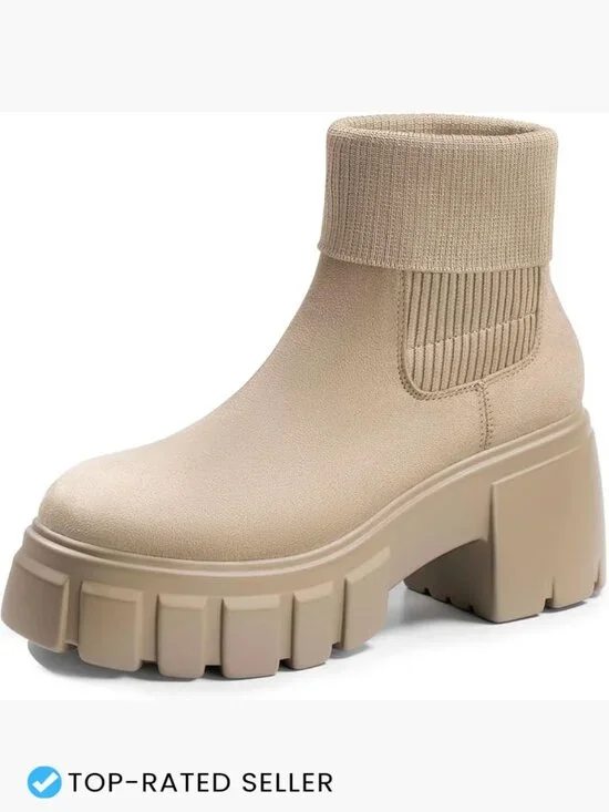 Chelsea Ankle Boots Chunky Heel Lug Sole Suede Elastic Side Slip On Trendy Fall