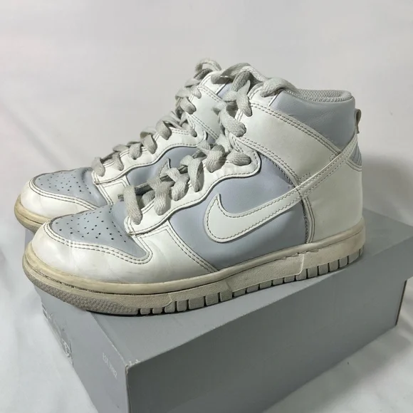 NIKE AIR FORCE 1 LE GS SNEAKERS HIGH TOP YOUTH SZ 5Y WHITE/GRAY ATHLETIC TRENDY‎
