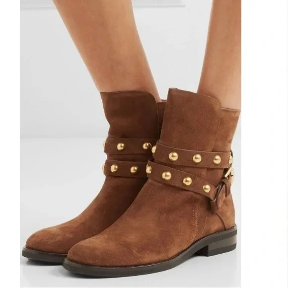 LIKE NEW CHLOE “Janis” Studded Moto Boots Booties, Women’s 6.5