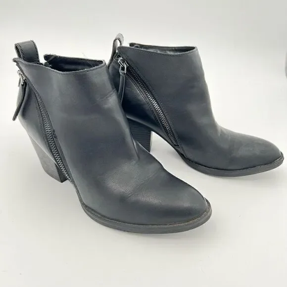 Dolce Vita DV Black Ankle Booties Women's Size 10 BK Faux Leather Cutout 3” Heel