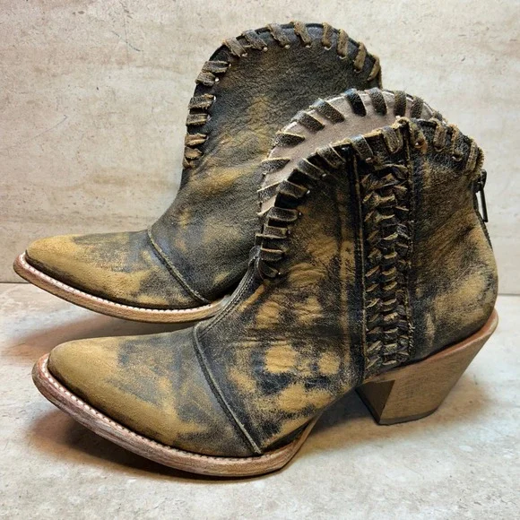 Circle G by Corral Womens Distressed Leather Western Ankle Boots Brown 9.5 M
