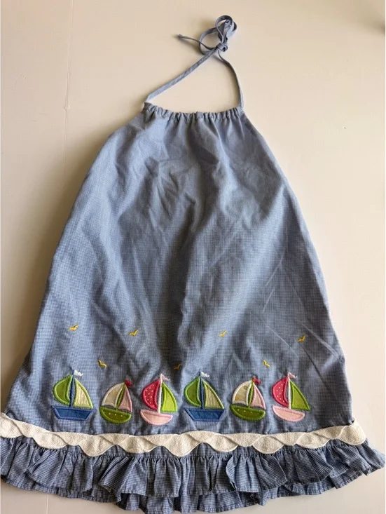 Zuccini Vintage Girls Blue Gingham Sailboat Halter Sunsuit Size 4