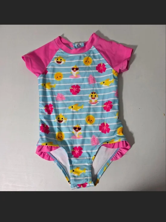 Nickelodeon Pink and Light Blue Baby Shark One-Piece Swimsuit
