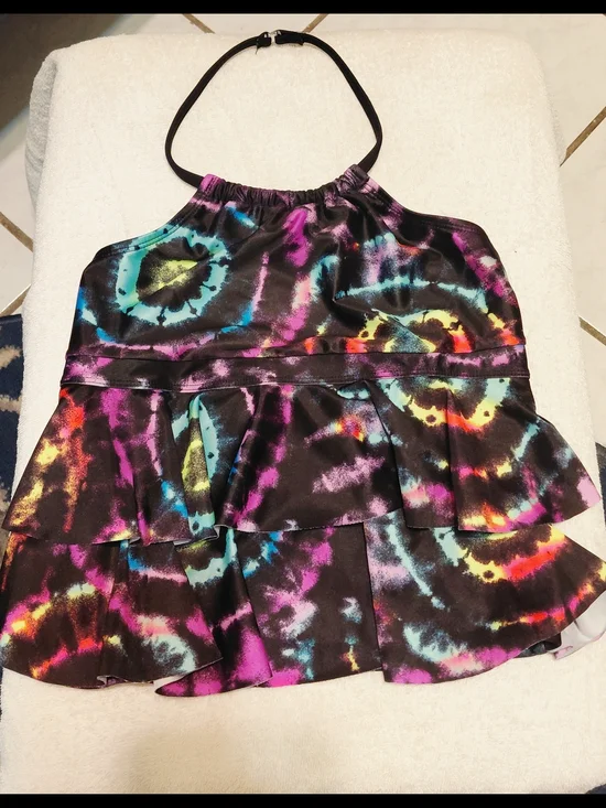 wonder nation Black Multicolor Tie-Dye Halter Kids Swim Bikini Top