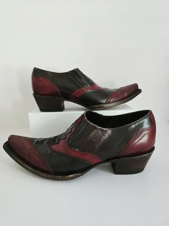 Allens Boots Red Black Ankle Goat Leather Western 9 Shoes Cowgirl Cowboy Booties