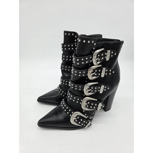 Forever21 Boots Womens 6 Ankle Booties Heels Goth Buckle stud steampunk NEW