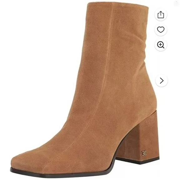 Sam Edelman Womens High Ankle Boots Tan Suede Leather Square Toe Booties 6.5 NEW