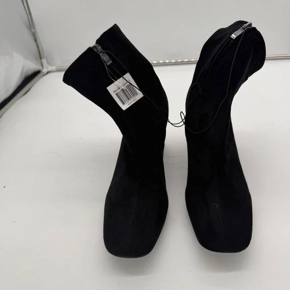 DKNY Avalle Black Textile Square Toe Block Heel Ankle Boots K3452854 Size 9 NEW