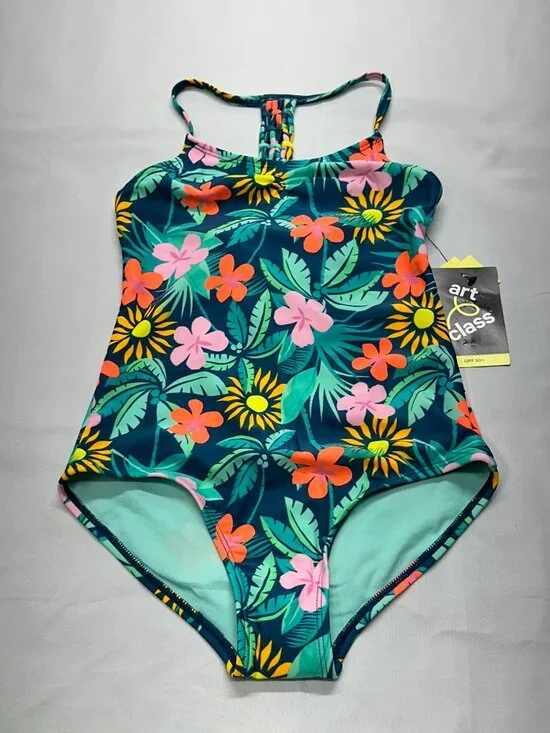 Art Class Girls Tropical Floral One Piece Swimsuit M 8 NWT