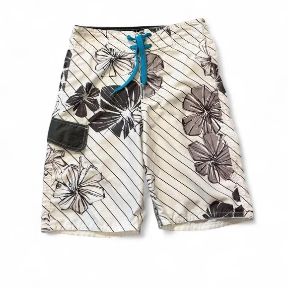 Vintage Joe Boxer Black‎ & White Floral Swim Trunks