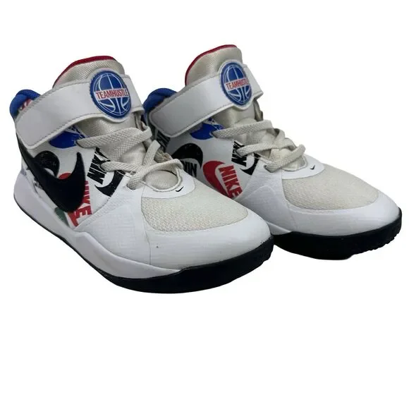 Nike Team Hustle Basketball Shoes Size US 2.5Y Red White Blue CW5816-100