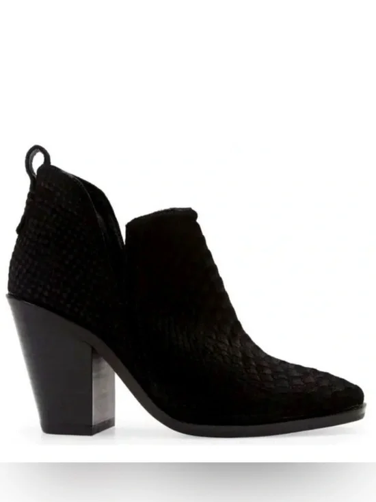 New JEFFREY CAMPBELL Rosee Bootie Black Snake  Embossed Suede Ankle Boots 7