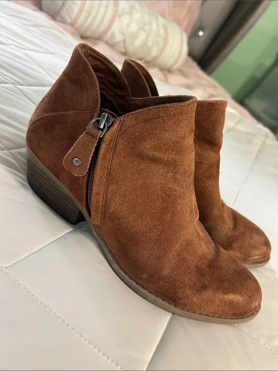 SO Brown Suede Ankle Booties with Side Zip