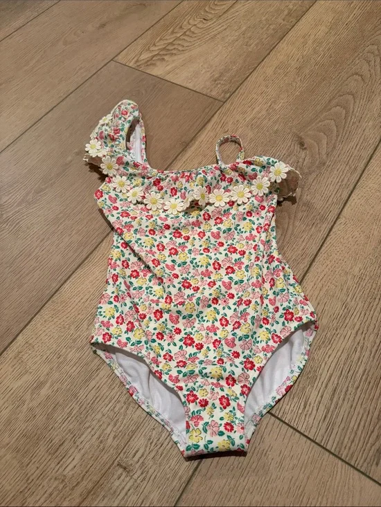 Mini Boden Floral One-Piece Swimsuit in White, Pink, Yellow, Green