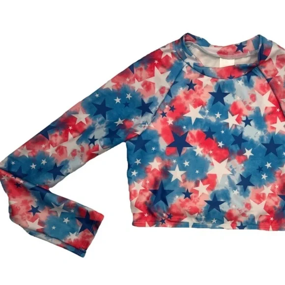 Cat And Jack Swim Top  Girls Kids Size Large 10/12 Blue Red White Stars