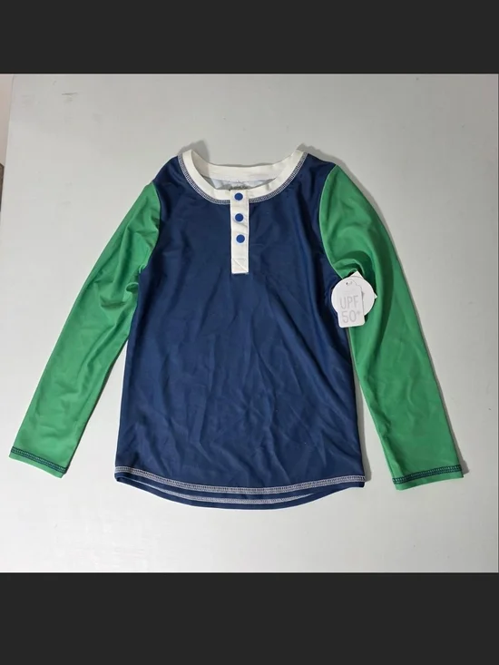 Mud Pie Navy and Green Long-Sleeve Henley Rash Guard
