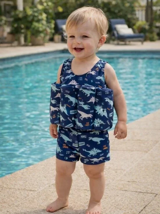 Lemandi Toddler Float Suit 1-3Y Blue Dinosaur Swim Training Vest Buoyancy Aid