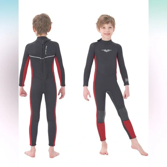 NWOT SeaSkin Youth Full Wetsuit Sz 12 – Black/Red – Surf, Swim, Dive, Kayak