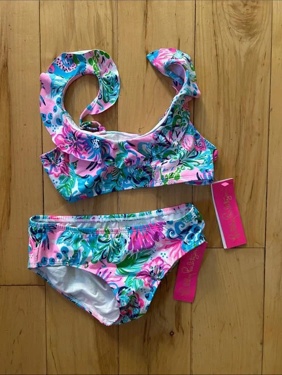 Lilly Pulitzer Mini Kasme Bikini UPF 50+ in Mandevilla Baby Paradise Petals 10Y