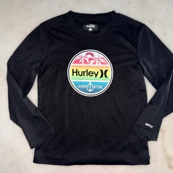 Hurley Black Long-Sleeve UPF Rash Top Boys Size 5/6