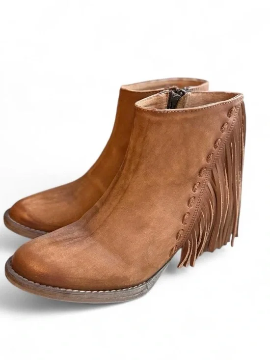 Circle G Handmade Fringe Ankle Bootie - Brown Women's Size 6