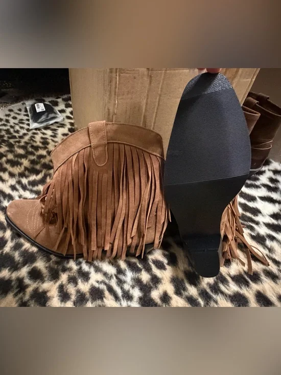 Fringe Suede Ankle Boots - Brown