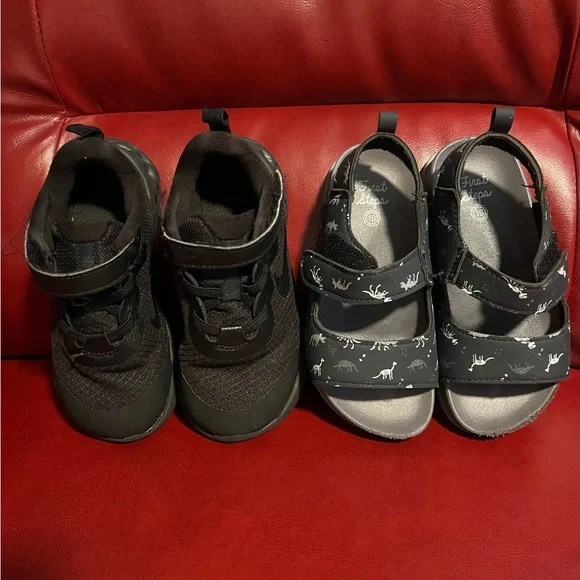 Kids Black Nike  Shoes and Dinosaur Sandals