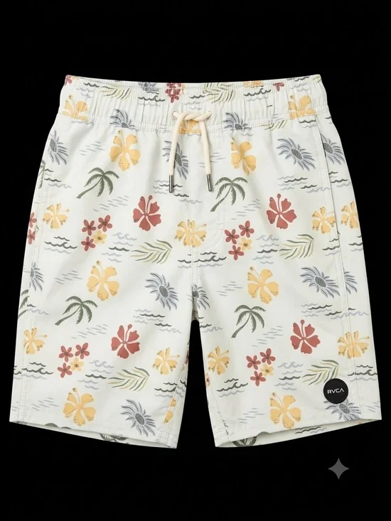 RVCA Kids Cream Tropical Floral Swim Trunks
