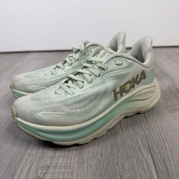 HOKA Clifton 10 Women’s 6.5 B Lace Low Top Mesh Sneakers Sea Glass Mint Great C