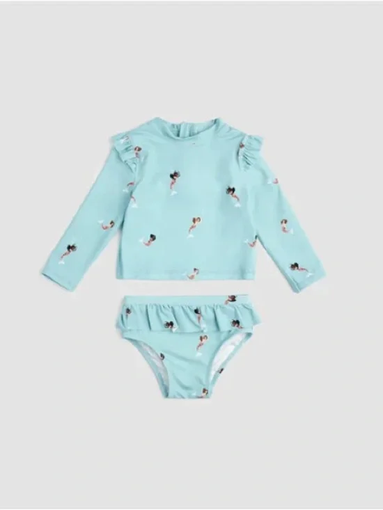 Girls' Ruffle Rashguard Bikini Set