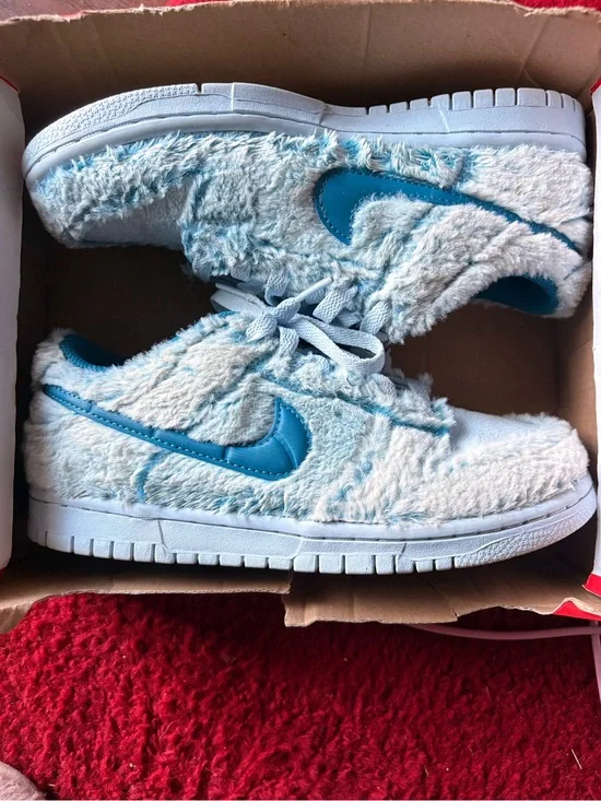 Nike Kids Fuzzy Light Blue Sneakers with Teal Swoosh