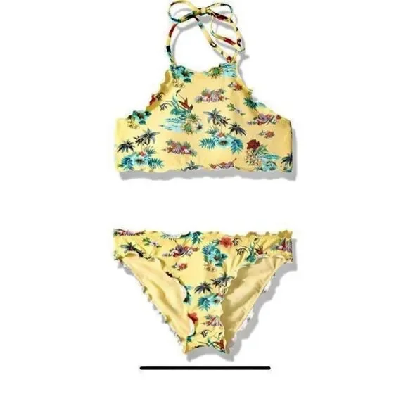 Hobie Girls Yellow Hawaiian Halter Two Piece, Little Girl’s 7. NWT. Kawaii