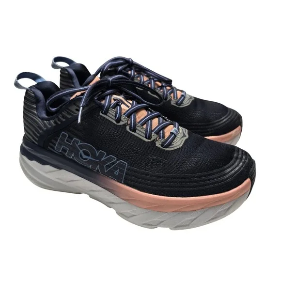 Hoka One One Bondi 6 Womens 8.5 Running Shoes Navy Pink 1019270 MIDP