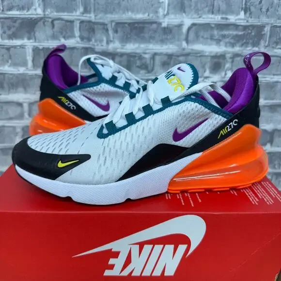 Nike Air Max 270 GS White Black Total Orange Vivid Purple FD0299-100 Youth Sz 6Y