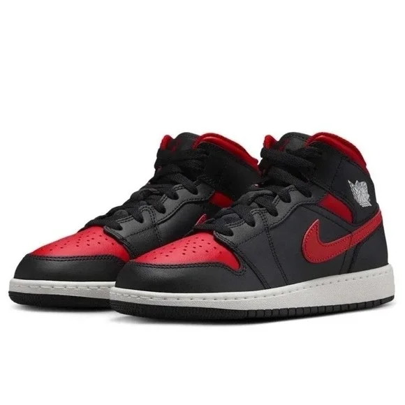 Nike Air Jordan 1 Mid Black Summit White Varsity Red Sz 5Y  (GS) DQ8423-067