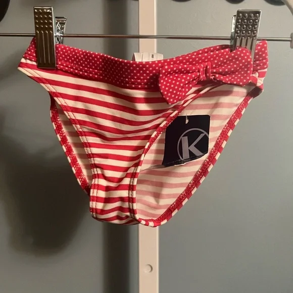 NKY Red & White Striped Bikini Bottom with Bow NWT 4A