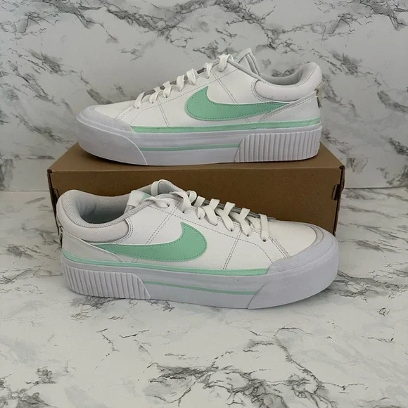 Nike Court Legacy Lift Platform Athletic Shoes White Mint Green Women’s Size 11