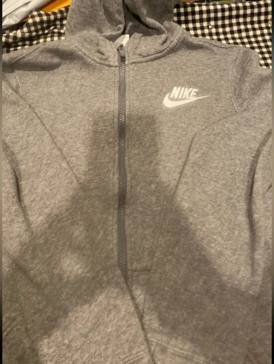 Nike Gray Full-Zip Hoodie with White Swoosh