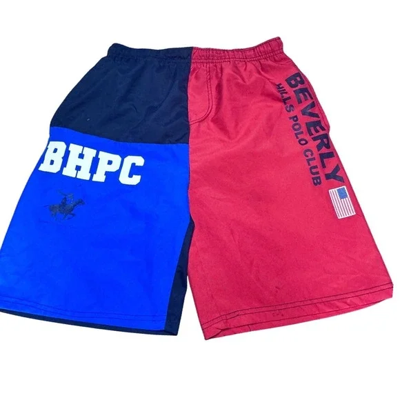 Beverly Hills Polo Club Swim Trunks Kids Large Colorblock Red Blue Sporty‎ 918