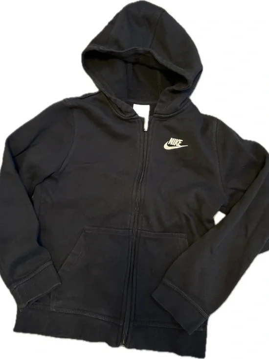 Nike Black Kids Hooded Zip-Up Sweatshirt with White Logo